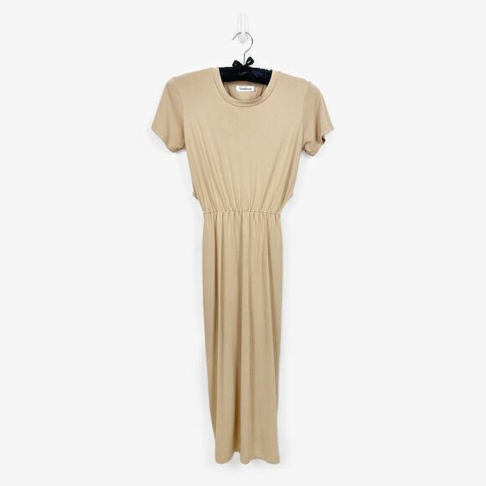 Heartloom Bosca Midi Dress Size S Tan Doe Cut Out Casual Chic Clean Girl Summer